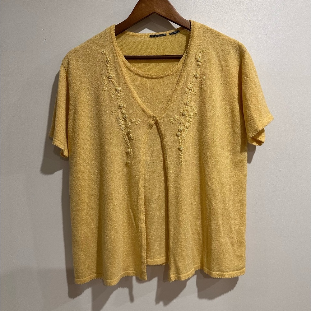 UNBRANDED Butter Yellow Cottagecore Summer Cardigan‎ Shirt Set Size L